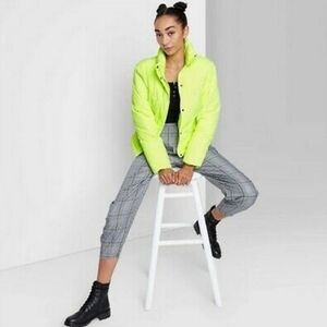 WILD FABLE Women's Neon Yellow Cropped Puffer Jacket